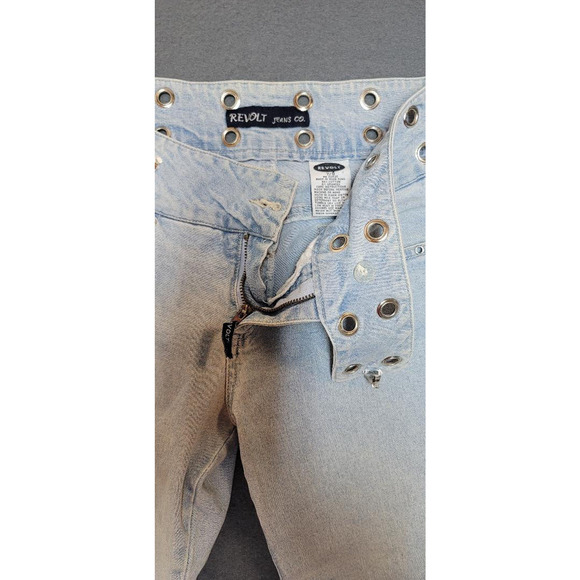 Revolt Jeans Womens 7/8 Mid Rise Bootcut Light Blue Denim - Punk Detail - Picture 5 of 9